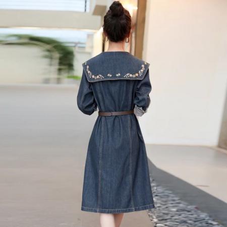 秋季重工刺绣复古百搭牛仔连衣裙新款高端洋气显瘦小个子外套  服裝批發女裝批發服飾貨源