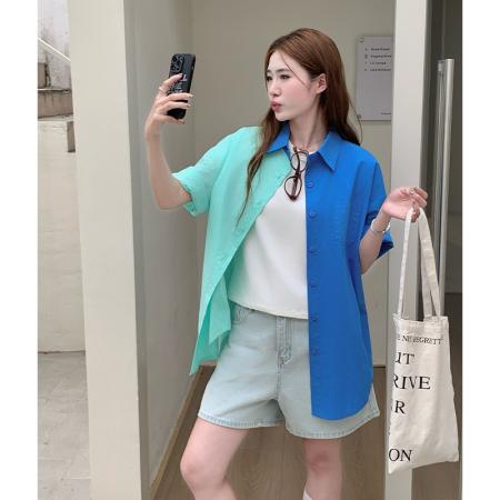 中长款防晒衬衫外套穿搭衬衣多巴胺亮色撞色度假上衣女  服裝批發女裝批發服飾貨源