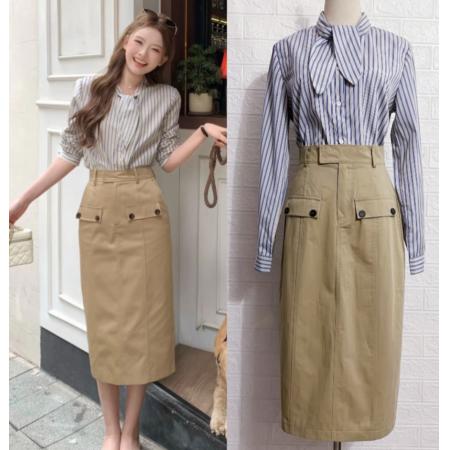 春季新款韩系气质通勤系带显瘦长袖衬衫+半裙  服裝批發女裝批發服飾貨源