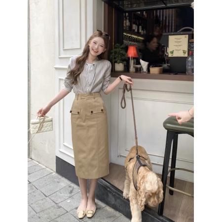 春季新款韩系气质通勤系带显瘦长袖衬衫+半裙  服裝批發女裝批發服飾貨源