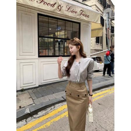 春季新款韩系气质通勤系带显瘦长袖衬衫+半裙  服裝批發女裝批發服飾貨源