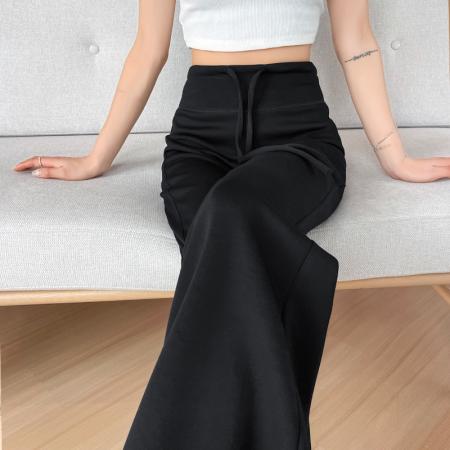 BY11181# 休闲喇叭裤女新款春夏高腰显瘦长裤时尚梨形身材垂感运动卫裤 服裝批發女裝批發服飾貨源