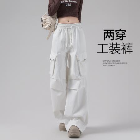 BY11182# 抽绳工装裤女春夏新款宽松休闲酷飒风小个子百搭阔腿直筒运动裤子 服裝批發女裝批發服飾貨源