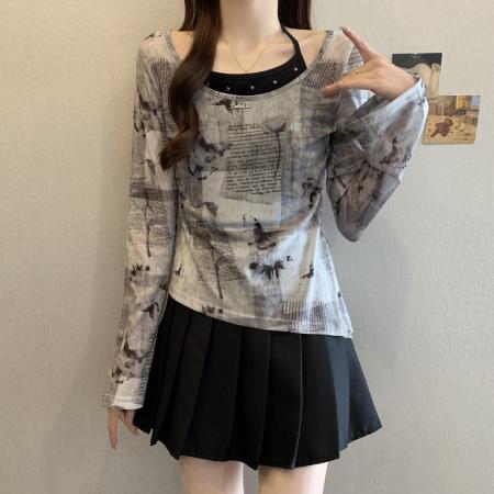 BY11202# 大码春夏新款美式街头气质设计感百搭网纱上衣 服裝批發女裝批發服飾貨源