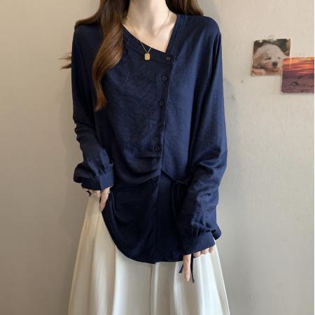 BY11214# 大码女装春装新款v领收腰显瘦遮肉时尚设计感长袖衬衫上衣潮 服裝批發女裝批發服飾貨源