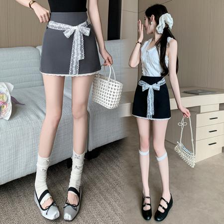 BY11220# 法式芭蕾风蕾丝绑带半身裙女春夏季高腰百搭a字裙防走光短裙 服裝批發女裝批發服飾貨源