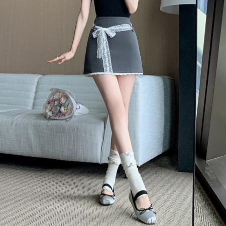 BY11220# 法式芭蕾风蕾丝绑带半身裙女春夏季高腰百搭a字裙防走光短裙 服裝批發女裝批發服飾貨源