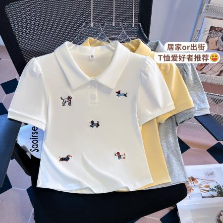 BY11222# 夏季新款女装T恤刺绣polo领正肩学院风减龄百搭短袖 服裝批發女裝批發服飾貨源