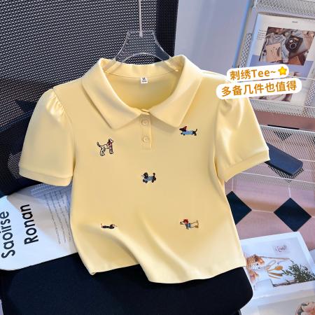 BY11222# 夏季新款女装T恤刺绣polo领正肩学院风减龄百搭短袖 服裝批發女裝批發服飾貨源