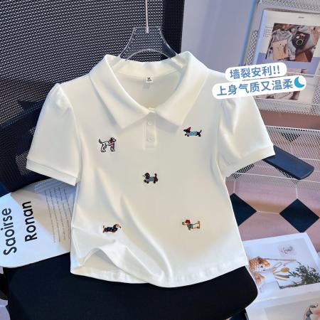 BY11222# 夏季新款女装T恤刺绣polo领正肩学院风减龄百搭短袖 服裝批發女裝批發服飾貨源