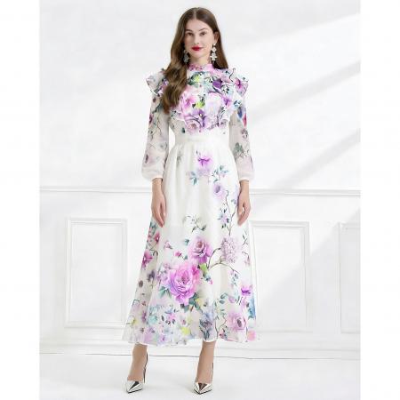 BY11232# 春夏季成衣彩色花卉印花飘逸风格两件套荷叶边裙 服裝批發女裝批發服飾貨源