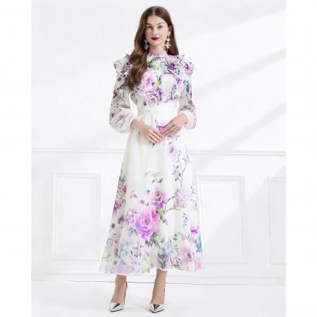 BY11232# 春夏季成衣彩色花卉印花飘逸风格两件套荷叶边裙 服裝批發女裝批發服飾貨源