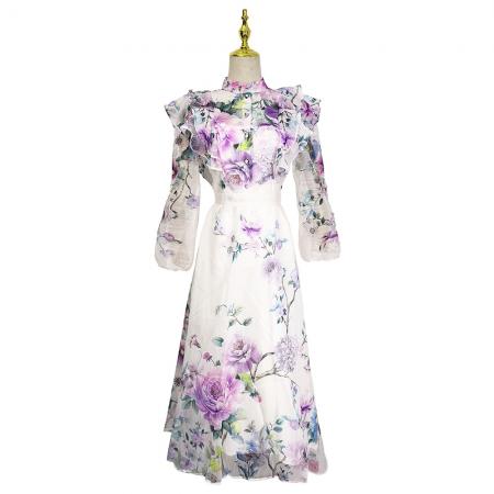 BY11232# 春夏季成衣彩色花卉印花飘逸风格两件套荷叶边裙 服裝批發女裝批發服飾貨源