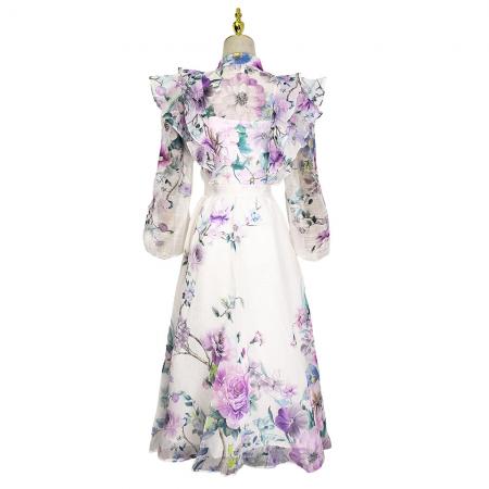 BY11232# 春夏季成衣彩色花卉印花飘逸风格两件套荷叶边裙 服裝批發女裝批發服飾貨源