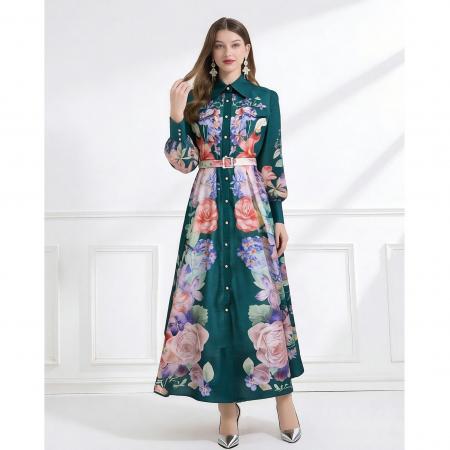 BY11235# 成衣新款立领灯笼袖不规则裙摆收腰连衣裙 服裝批發女裝批發服飾貨源