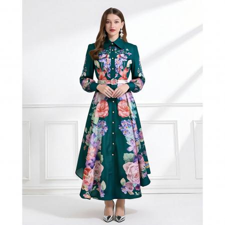 BY11235# 成衣新款立领灯笼袖不规则裙摆收腰连衣裙 服裝批發女裝批發服飾貨源