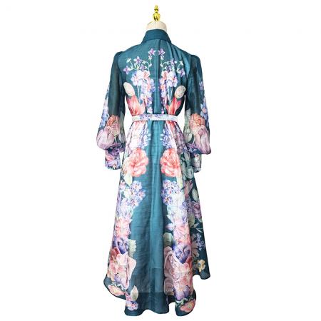 BY11235# 成衣新款立领灯笼袖不规则裙摆收腰连衣裙 服裝批發女裝批發服飾貨源