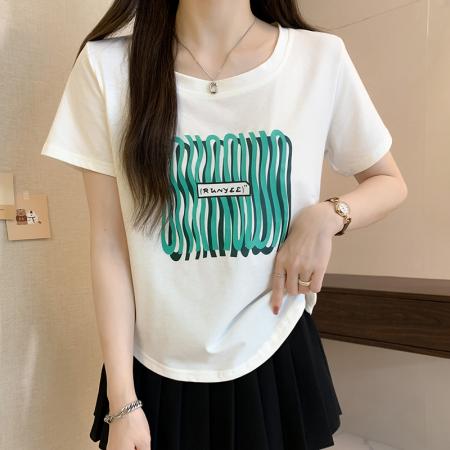 BY11239# 夏装新款胖mm200斤大码女装时尚显瘦设计感洋气短袖T恤 服裝批發女裝批發服飾貨源