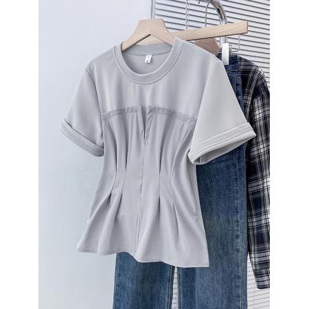 BY11241# 大码夏季新款时尚假两件拼接短袖T恤女休闲洋气百搭上衣 服裝批發女裝批發服飾貨源