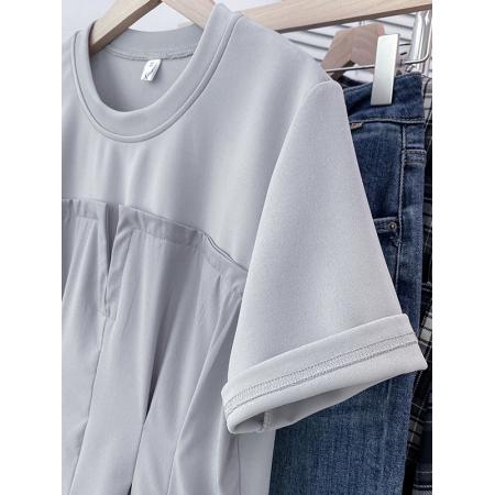 BY11241# 大码夏季新款时尚假两件拼接短袖T恤女休闲洋气百搭上衣 服裝批發女裝批發服飾貨源