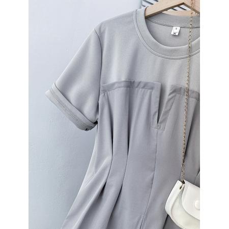 BY11241# 大码夏季新款时尚假两件拼接短袖T恤女休闲洋气百搭上衣 服裝批發女裝批發服飾貨源