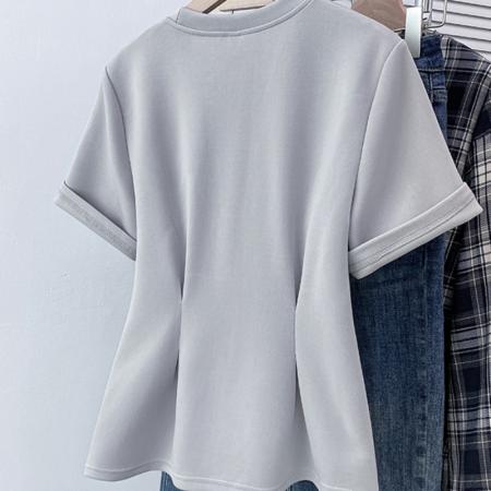 BY11241# 大码夏季新款时尚假两件拼接短袖T恤女休闲洋气百搭上衣 服裝批發女裝批發服飾貨源