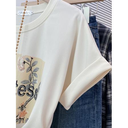 BY11242# 夏款显瘦收腰小飞袖上衣微胖mm设计感小众新中式盘扣短袖T恤 服裝批發女裝批發服飾貨源