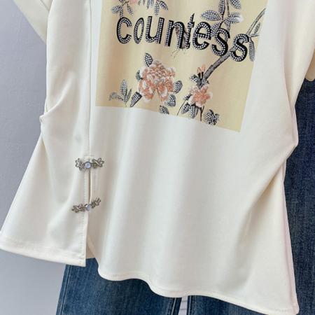 BY11242# 夏款显瘦收腰小飞袖上衣微胖mm设计感小众新中式盘扣短袖T恤 服裝批發女裝批發服飾貨源