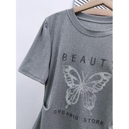 BY11243# 设计感国风绣花不规则短袖T恤女装夏季新款大码胖mm修身蝴蝶上衣 服裝批發女裝批發服飾貨源