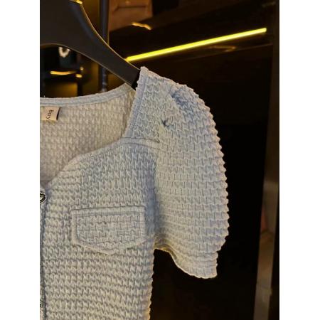 BY11246# 大码夏季新款气质时尚显瘦单排扣洋气短袖方领不规则T恤女 服裝批發女裝批發服飾貨源