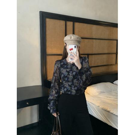 BY11250# 春装欧洲站新款洋气小衫女大码宽松显瘦印花雪纺衬衫上衣 服裝批發女裝批發服飾貨源