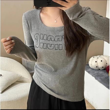 BY11252# 大码女装春装新款立体字母印花方圆领显瘦长袖T恤女款打底衫 服裝批發女裝批發服飾貨源