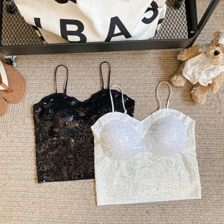 BY11254# BIingBIing亮片外穿打底内衣轻奢带垫美背网红潮内搭打底衫女 服裝批發女裝批發服飾貨源