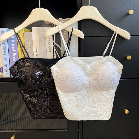 BY11254# BIingBIing亮片外穿打底内衣轻奢带垫美背网红潮内搭打底衫女 服裝批發女裝批發服飾貨源