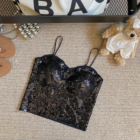 BY11254# BIingBIing亮片外穿打底内衣轻奢带垫美背网红潮内搭打底衫女 服裝批發女裝批發服飾貨源