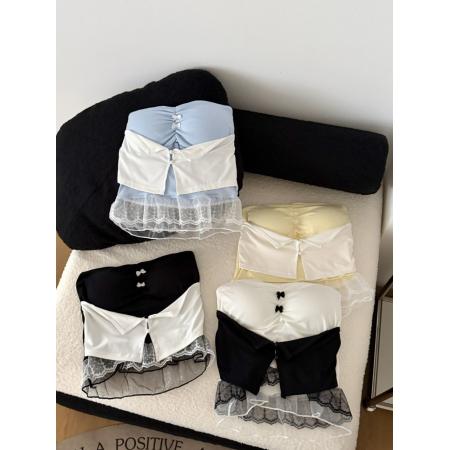 BY11267# 夏季新款甜辣风蕾丝下摆拼接抹胸修身显瘦女固定带胸垫上衣 服裝批發女裝批發服飾貨源