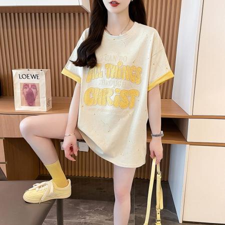 BY11277# 双面布春夏新款设计感韩版宽松短袖卡通烧花t恤大码上衣女 服裝批發女裝批發服飾貨源