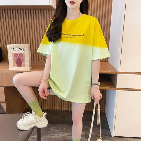 BY11278# 渐变短袖t恤衫女装夏季新款设计感小众半袖大码上衣 服裝批發女裝批發服飾貨源