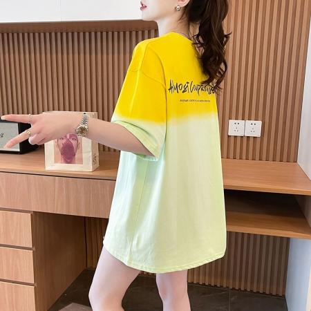 BY11278# 渐变短袖t恤衫女装夏季新款设计感小众半袖大码上衣 服裝批發女裝批發服飾貨源