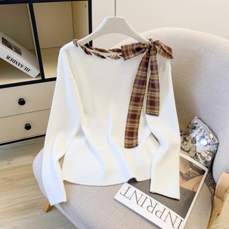 BY11280# 大货春装新款洋气设计感丝巾绑带打底上衣针织衫毛衣女 服裝批發女裝批發服飾貨源