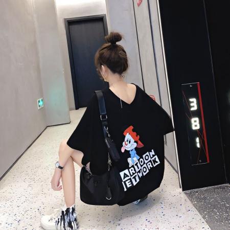 BY11282# 拉架夏季新款V领时尚中长款宽松短袖T恤女 服裝批發女裝批發服飾貨源