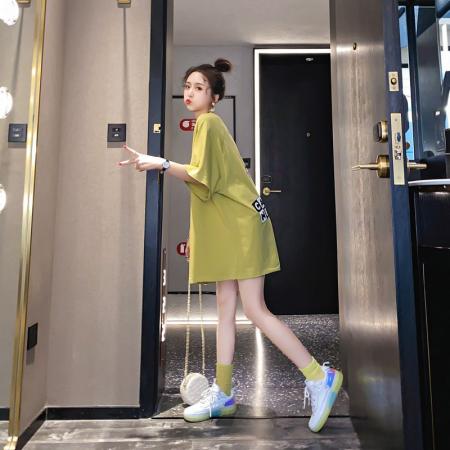 BY11282# 拉架夏季新款V领时尚中长款宽松短袖T恤女 服裝批發女裝批發服飾貨源