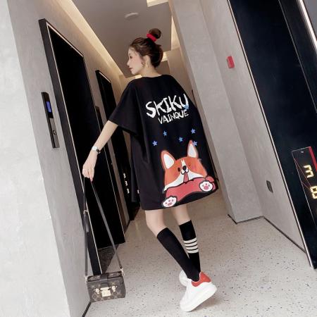 BY11283# 拉架大码女装胖MM卡通印花中长款短袖T恤女 服裝批發女裝批發服飾貨源