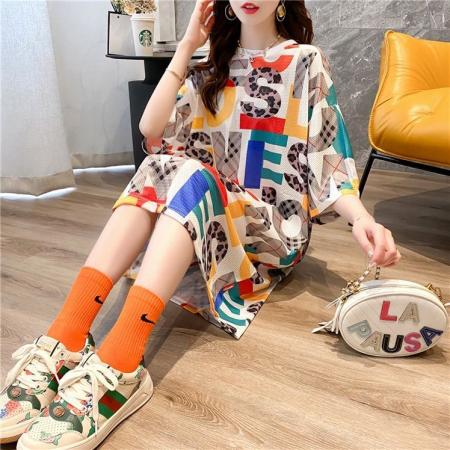 BY11284# 大码女装胖MM小众宽松中长款短袖T恤女潮 服裝批發女裝批發服飾貨源