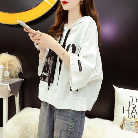 BY11285# 拉架短款连帽短袖T恤女夏季新款韩版上衣服 服裝批發女裝批發服飾貨源