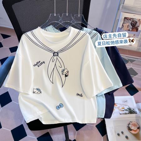 BY11288# 思洛伊新款甜酷风圆领卡通绣花短袖T恤网红显瘦上衣 服裝批發女裝批發服飾貨源