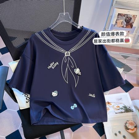 BY11288# 思洛伊新款甜酷风圆领卡通绣花短袖T恤网红显瘦上衣 服裝批發女裝批發服飾貨源