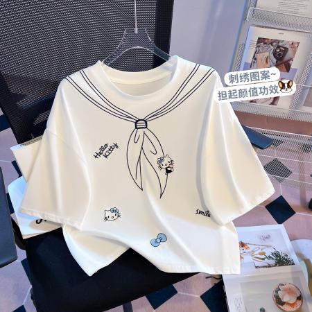BY11288# 思洛伊新款甜酷风圆领卡通绣花短袖T恤网红显瘦上衣 服裝批發女裝批發服飾貨源