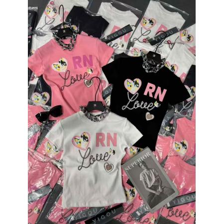 BY11291# 甜辣妹可爱减龄少女春夏新ins潮韩日系ootd短款T恤时尚印花飒 服裝批發女裝批發服飾貨源