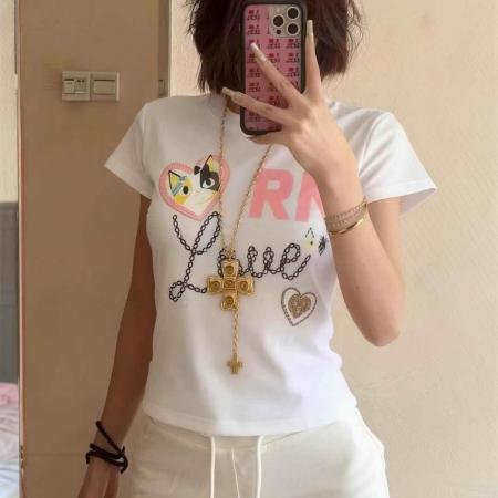 BY11291# 甜辣妹可爱减龄少女春夏新ins潮韩日系ootd短款T恤时尚印花飒 服裝批發女裝批發服飾貨源